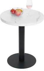 Mesa de comedor Mingone pequeña y redonda de 60 cm, mesa de cocina con tablero de mármol y pata metálica para salón, balcón y comedor, blanca