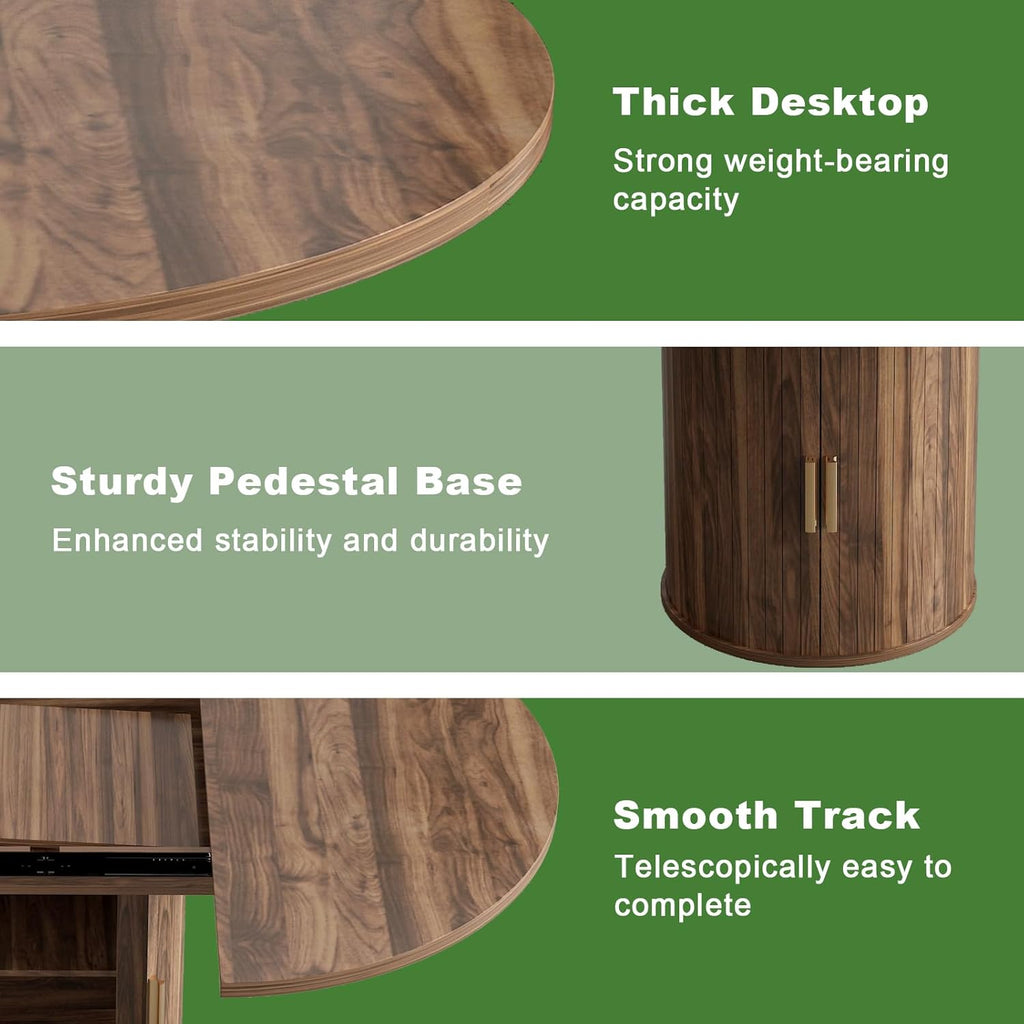 Mesa de comedor extensible, mesa de comedor redonda con base de madera, extensible a ovalada, mesa de cocina moderna para 4-6 personas, marrón rústico, base de pedestal