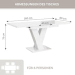 Malvi - Esstisch Ausziehbar auf 160 cm - 120x80x75 cm - Modern - Dinner Table - Esszimmertisch - Tisch für Esszimmer, Wohnzimmer - Ausziehtisch - Weiß Hochglanz