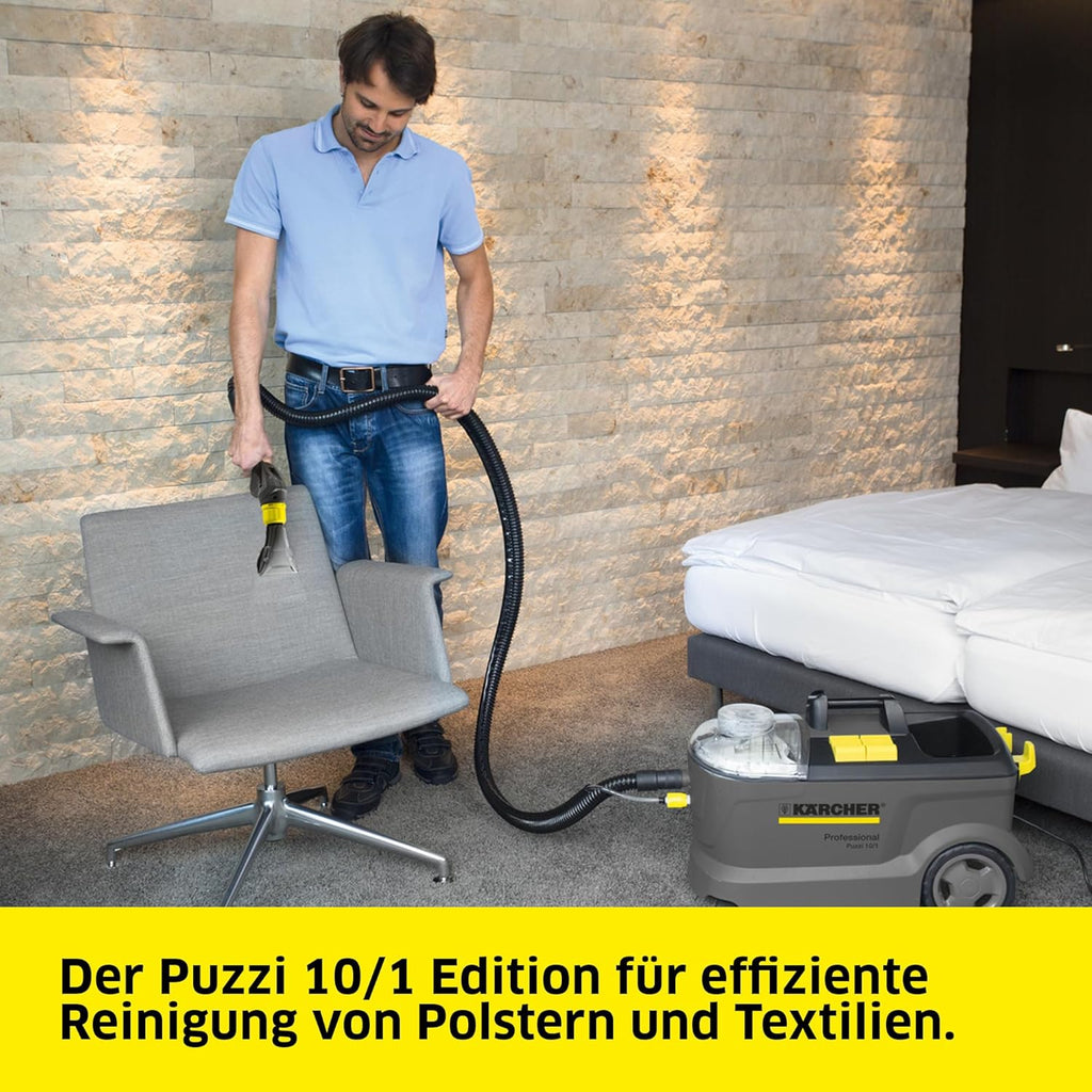 Kärcher Waschsauger Puzzi 10/1 Edition, für Polster und textile Oberflächen, Frischwassertank: 10 l, Sprühmenge; 1 l/min, Flächenleistung: 20-25 m2/h, Gewicht: 10,5 kg, Polster- & Fugendüse, Bodendüse