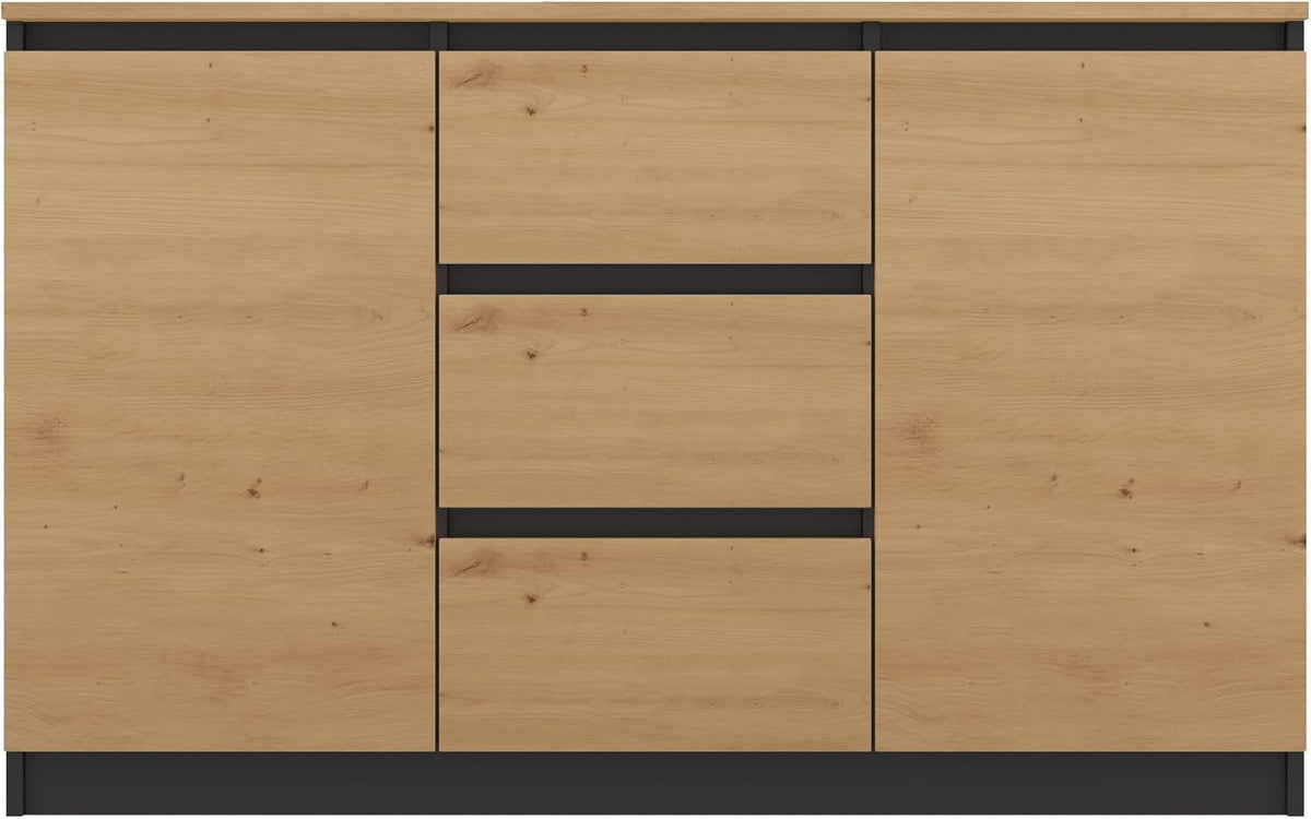 CDF Aparador grande y moderno Costa de 200 cm, conjunto de muebles con 3 puertas y 6 cajones, cómoda sin tiradores para salón o dormitorio, aparador minimalista con gran espacio de almacenamiento - Roble Artisan/Antracita