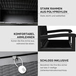 Banco de jardín con almacenamiento Olsen & Smith de 265 litros, resistente a la intemperie, arcón con cerradura, caja de almacenamiento para cojines, plástico impermeable, para herramientas, juguetes, mantas y más, negro