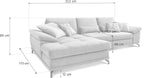 Cavadore L-Form-Sofa Castiel mit Federkern / Große Eckcouch mit Sitztiefenverstellung und XL-Longchair / 312 x 89 x 173 / Webstoff, Hellgrau