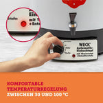 Esterilizador automático WECK WAT14-A de esmalte con termostato de precisión y grifo – Olla conservadora de 29 L, hervidor de vino caliente, extractor de jugo al vapor, máquina para conservas – Fabricado en Alemania, de alta calidad y versátil