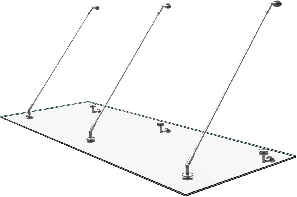 doporro Marquesina de cristal laminado de seguridad (VSG) con lámina SGP VDG02K, medidas: 90x250 cm, 3 barras de sujeción de acero inoxidable, marquesina transparente para puerta de entrada, protección contra la lluvia