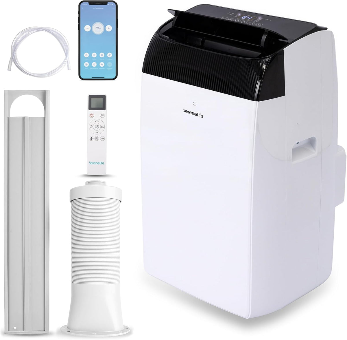 SereneLife Klimaanlage mit Abluftschlauch- Mobil, 14000 BTU WLAN, 3-in1- Kühlen Entfeuchten Venitlieren, Klimagerät mit Fensterkit, LED display, Leise und Schlafmodus, Timer und Rollen, bis 45m²