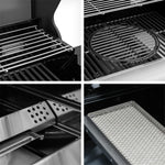 Barbacoa de gas Hektor 3B-S incl. asador giratorio y funda protectora con 3 quemadores, quemador Sear, parrilla de hierro fundido, hornillo lateral, ventana de visualización y termómetro para jardín y terraza