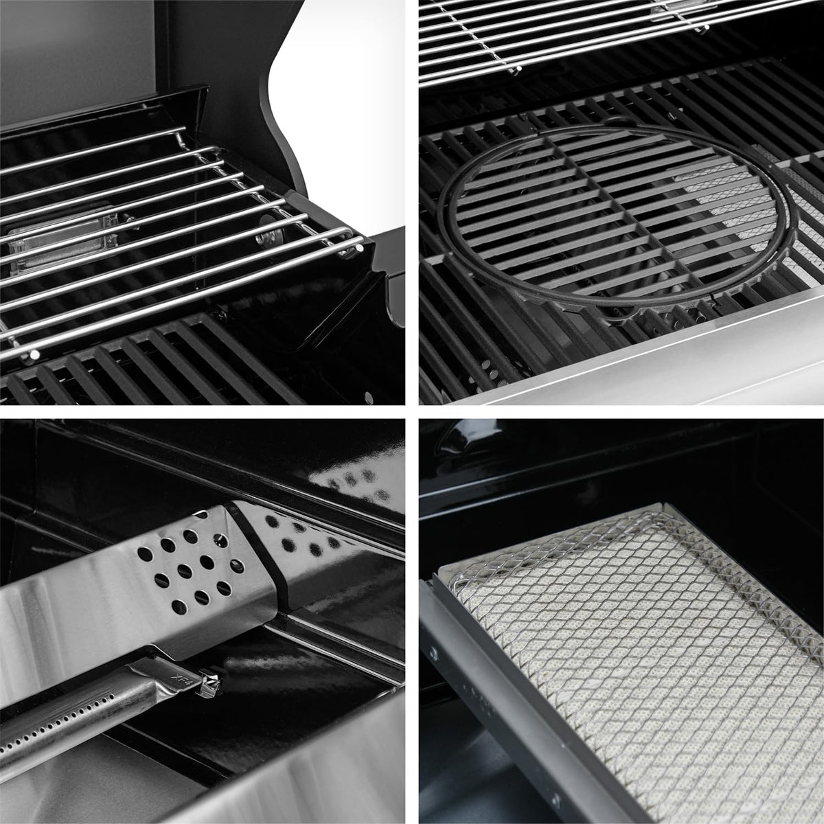Barbacoa de gas Hektor 3B-S incl. asador giratorio y funda protectora con 3 quemadores, quemador Sear, parrilla de hierro fundido, hornillo lateral, ventana de visualización y termómetro para jardín y terraza