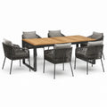 Conjunto de comedor para jardín con 6 sillas, aluminio, teca, acero, gris