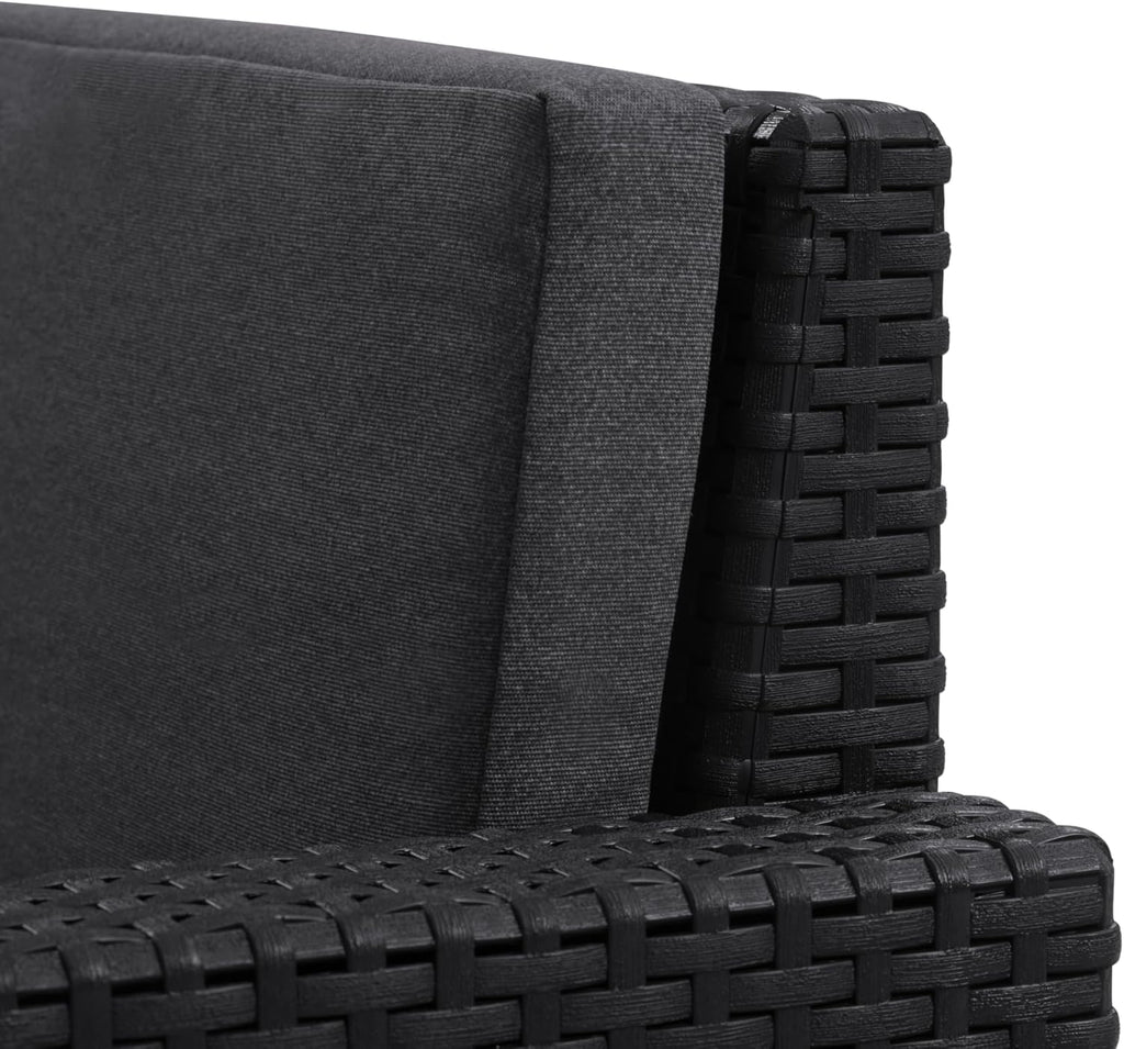 Sofá de jardín Victoria de Allibert by Keter - Sofá lounge de 2 plazas con aspecto de ratán, incl. cojines de asiento y respaldo, fácil de limpiar, resistente a la intemperie, gris, 129 x 63 x 77 cm