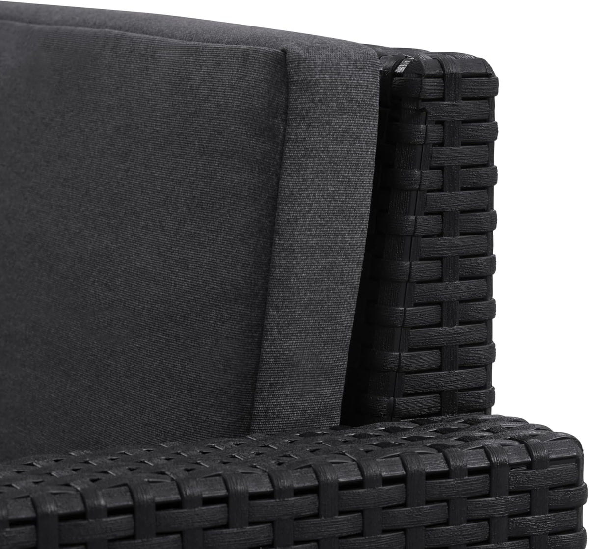 Sofá de jardín Victoria de Allibert by Keter - Sofá lounge de 2 plazas con aspecto de ratán, incl. cojines de asiento y respaldo, fácil de limpiar, resistente a la intemperie, gris, 129 x 63 x 77 cm