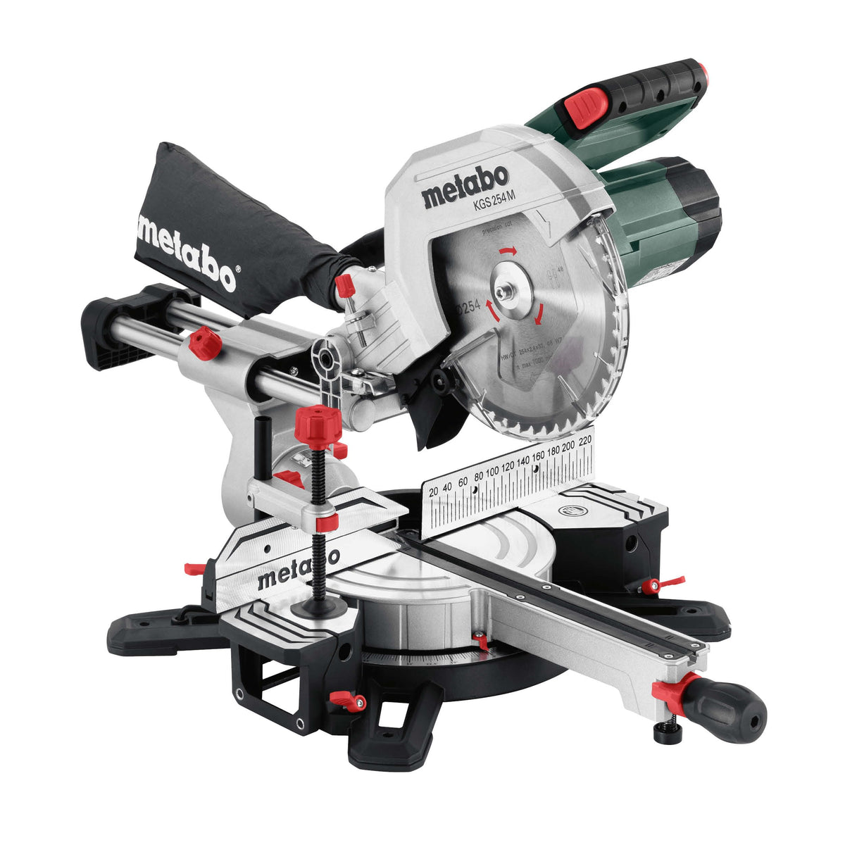 Sierra ingletadora telescópica Metabo KGS 254 M, función de tracción, 254 mm, línea de corte LED PCL, arranque suave, incl. Precision Cut Wood