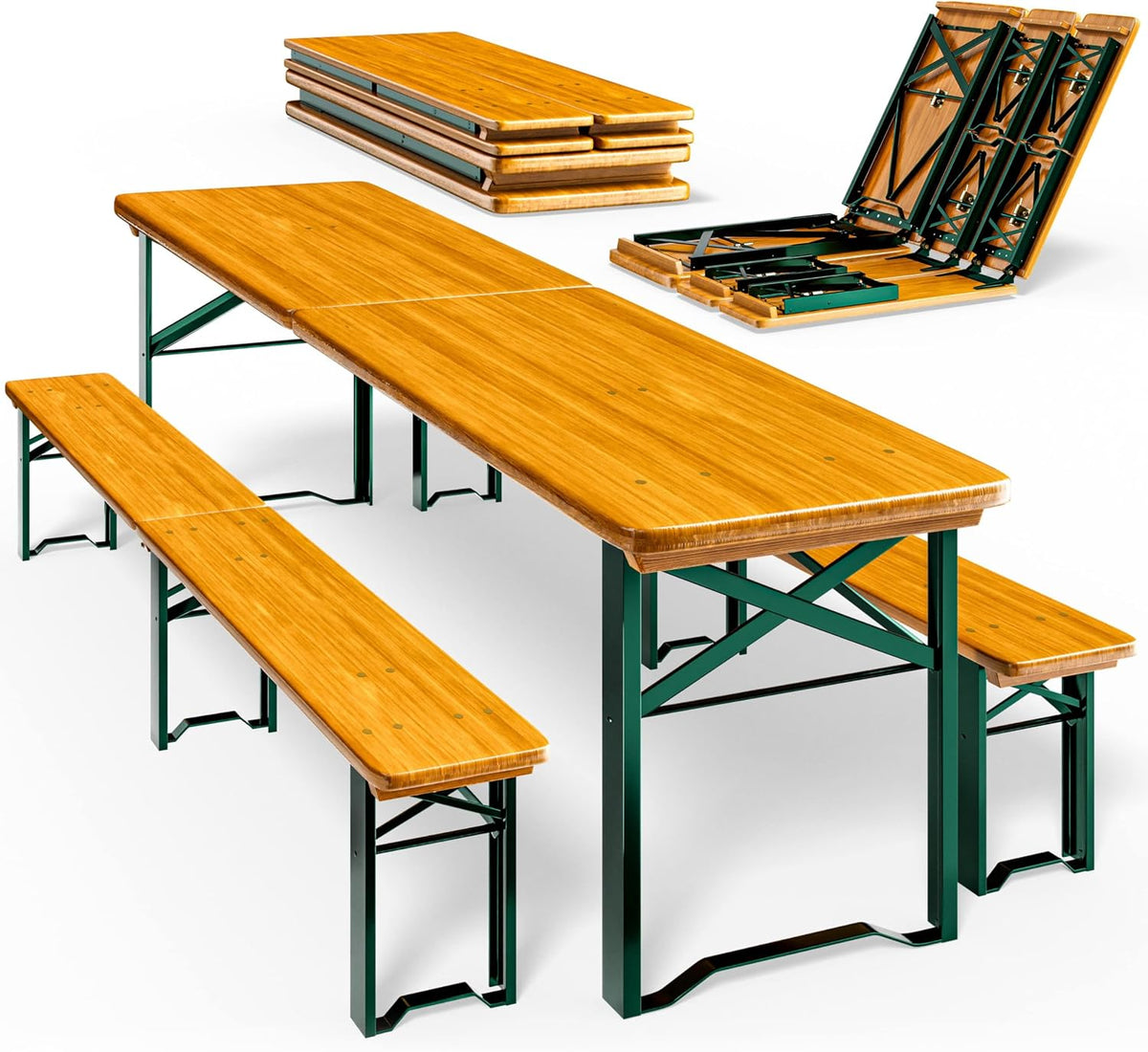 Casaria Bierzeltgarnitur 220 cm Klappbar Stabil 3 Teilig 2X Bierbank 1x Breiter Tisch Holz Biertischgarnitur Festzeltgarnitur Biergarten Biergarnitur