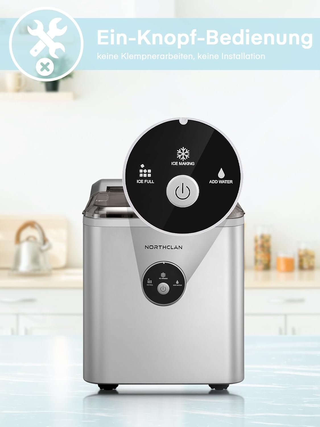 Eiswürfelmaschine Testsieger 2025, 14 kg 24 Stunden, 9 Eiswürfel in 6-8 Minuten, Gerauscharmer Betrieb, 120W Ice Maker mit Schaufel u. Korb, Eiswürfelbereiter Klein für Zuhause, Büro