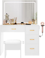 Tocador YITAHOME con espejo, mesa de maquillaje con 4 cajones, iluminación, toma de corriente, blanco (tocador, mesa de cosméticos)