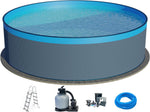 Set de piscina de pared de acero Planet Pool (5 piezas) redondo 450x120 cm, acero 0,4 mm antracita, lámina 0,3 mm azul, solapado