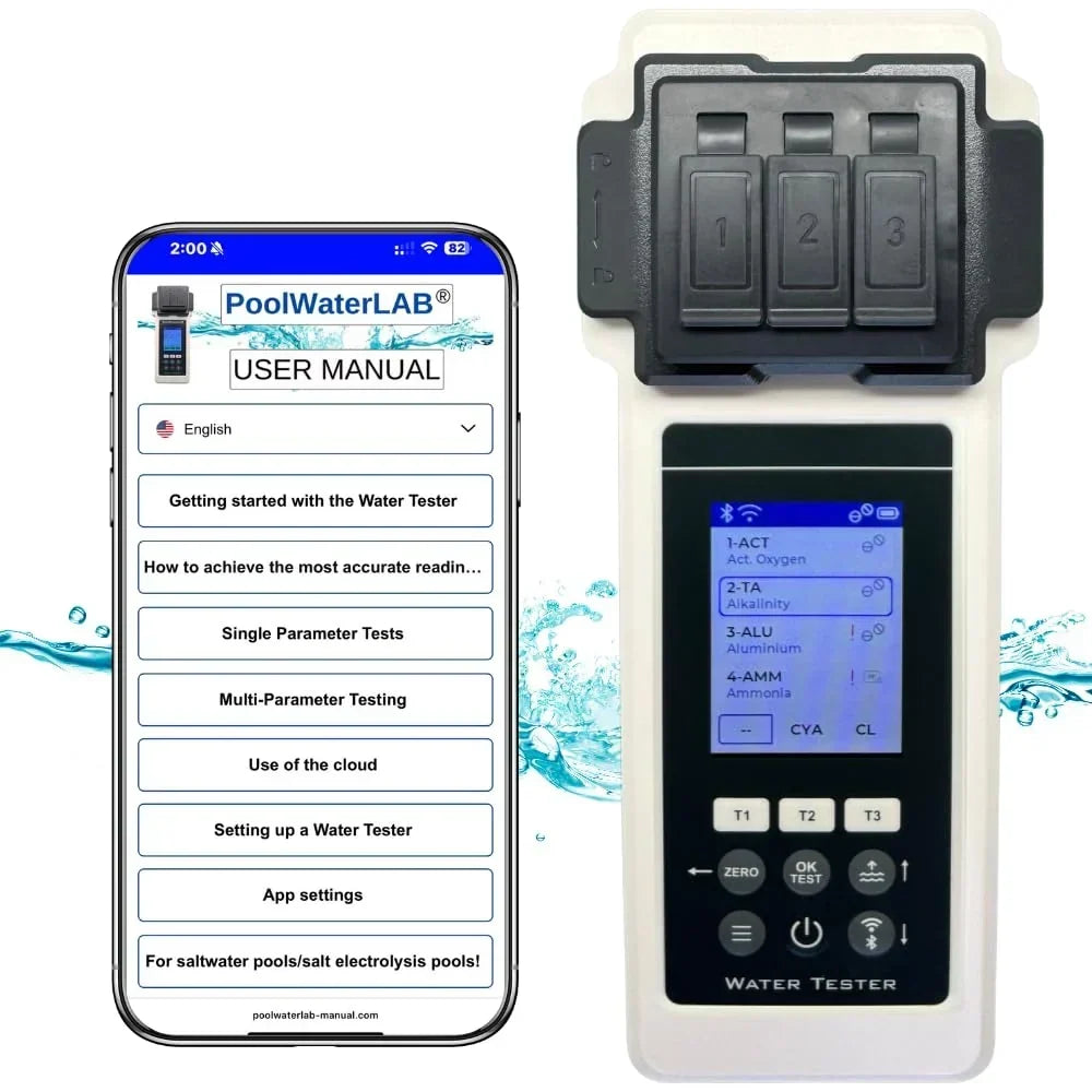 Set de análisis de agua Amblior 2.0, 27 parámetros, WiFi, Bluetooth, aplicación, equilibrador de nivel de agua, piscina, spa, jacuzzi, edición especial