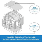 TIMBELA Caseta de jardín de madera de 6 m2 - Cobertizo de jardín exterior con suelo, ventana, puerta doble - Cabaña de jardín para trabajar en casa - con tejas bituminosas verde M334FB+H334FBGREEN