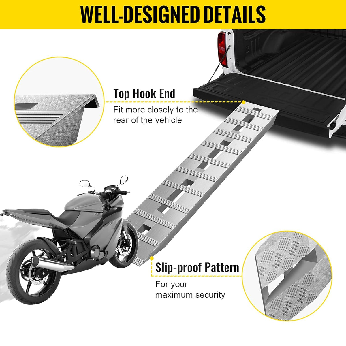 VEVOR Rampas de Carga de Aluminio, Capacidad de 2722 kg, Rampa de Acceso con Extremo de Gancho de Cola de Castor, Riel de Carga para Motocicleta, Tractor, ATV, Camión, Cortacésped, 152x30,5 cm, 2 Piezas