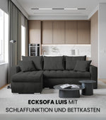 BROMARKT Sofa mit Schlaffunktion Ecksofa L-Form Schlafsofa Couch Bettkasten Wohnzimmer Möbel LUIS Couch 3 Sitzer Bett mit Bezugbehalter 238x150x72 Hellgrau