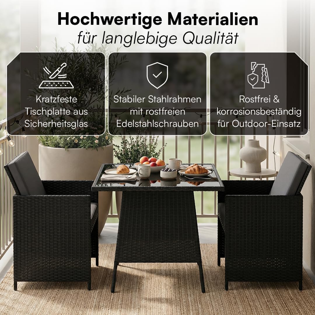 STEELSØN Xenara Essgruppe 3-teilig, 2 Personen, Schwarz/Anthrazit, Rattan