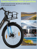 Bicicleta eléctrica de 26" para adultos, bicicleta eléctrica de 7 velocidades con batería intercambiable de 36V 13Ah, 25 km/h y autonomía de 80-100 km para viajeros urbanos
