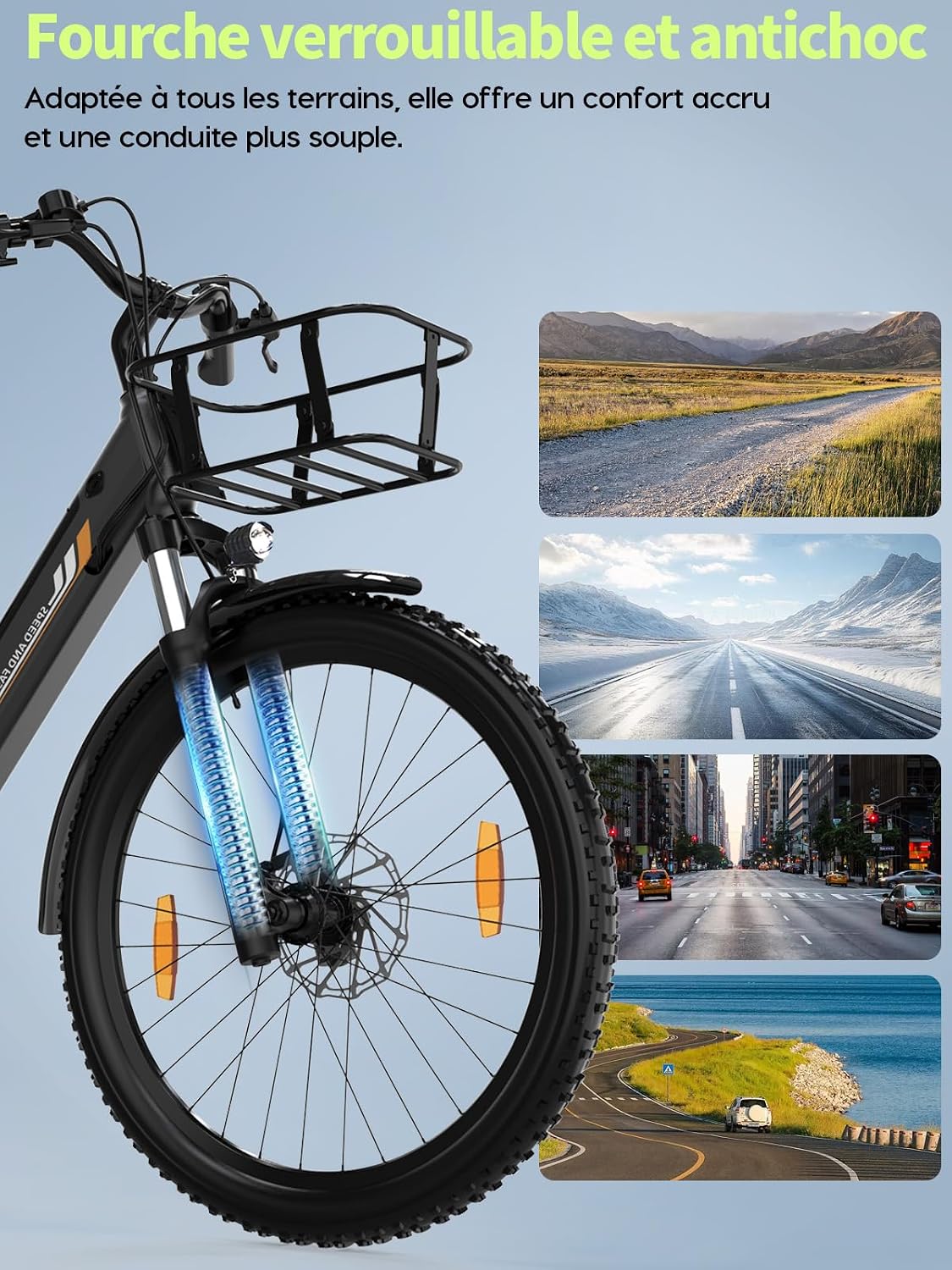 Bicicleta eléctrica de 26" para adultos, bicicleta eléctrica de 7 velocidades con batería intercambiable de 36V 13Ah, 25 km/h y autonomía de 80-100 km para viajeros urbanos