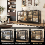 Caldion Modernes Glasvitrine mit LED-Beleuchtung,140×40×75cm,Vitrinenschrank aus gehärtetem Glas und MDF,Eisen, Glasschrank mit 3-Farbiger Beleuchtung, für Wohnzimmer,Büro
