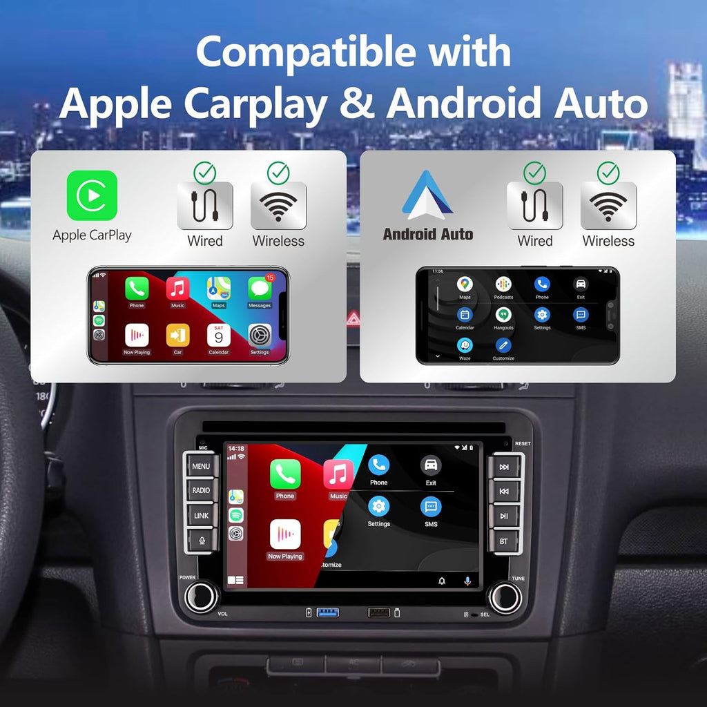 HLLECARMO Autorradio para VW Golf 5/6, pantalla táctil IPS de 7 pulgadas compatible con CarPlay y Android Auto para VW Polo 5 Jetta Passat Touran, con Bluetooth/AM/FM/SWC/USB/DSP/RDS/Mirror Link/Canbus