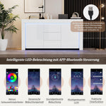 ModernLuxe LED Sideboard Hochglanz Wohnzimmer Beistellschrank 140x40x65cm,3 Schubladen & 2 Türen, Moderne Kommode mit Stauraum für Flur, Büro und Wohnzimmer, Weiß
