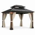 Gazebo de aluminio con aspecto de madera, 3x4 m, con cortinas beige