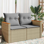 Sofá de jardín vidaXL de 2 plazas con cojines, sofá para jardín y terraza, sofá de terraza con funda extraíble y lavable, muebles de jardín y terraza, ratán sintético beige