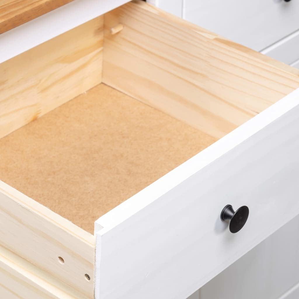 vidaXL Aparador de madera maciza de pino de Panamá con 3 cajones y 3 puertas, cómoda, mueble auxiliar, armario multiusos, alacena, blanco, 135x40x80 cm