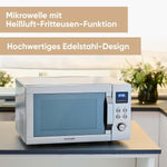 Microondas 4 en 1 SEVERIN "Crispy Wave", función de aire caliente hasta 230 °C, freidora de aire, microondas, horno y grill, temporizador de 95 min, potencia máx. 2150 W, 25 L, plata/acero inoxidable, MW 7982
