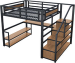 140*200 Metall-Hochbett mit Aufbewahrungsleiter mit Regalen und Tisch, Sicherheitszaun-Design mit gespleißten Metallplanken, Hohes Eisenrahmenbett mit Metallrahmen für stabile Unterstützung (Schwarz)