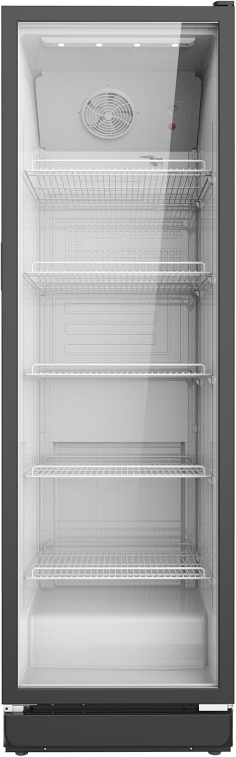 SCHOEPF Refrigerador con puerta de cristal - refrigerador comercial para bebidas - refrigeración por aire forzado - refrigerador con puerta de vidrio - 347 l - 5 estantes de rejilla ajustables - 194,5 cm de altura - GKS350 (Negro)