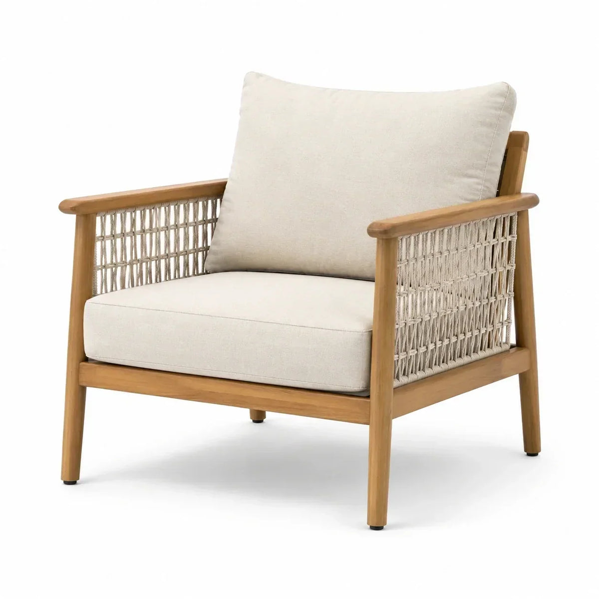 Sillón de madera de teca y tapicería de poliéster