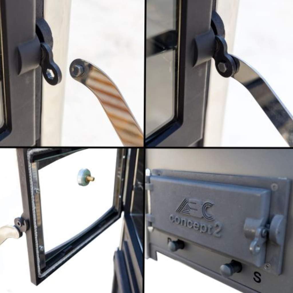 Estufa de leña con horno y placa de cocción ABC Concept 2 Air Mini, conexión múltiple, estufa de leña de 10 kW, chimenea, estufa, estufa de taller, estufa sueca, estufa de cabaña, estufa de calefacción, estufa de leña