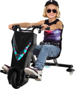 Actionbikes Motors Patinete Eléctrico Infantil para Derrapes | Motor de 𝟐𝟓𝟎 W - Carrito de Derrape 360° - 3 Niveles de Velocidad - Iluminación LED - Asiento Ajustable - Bluetooth - Kart de Derrape - Coche de Derrape (Space Purple)