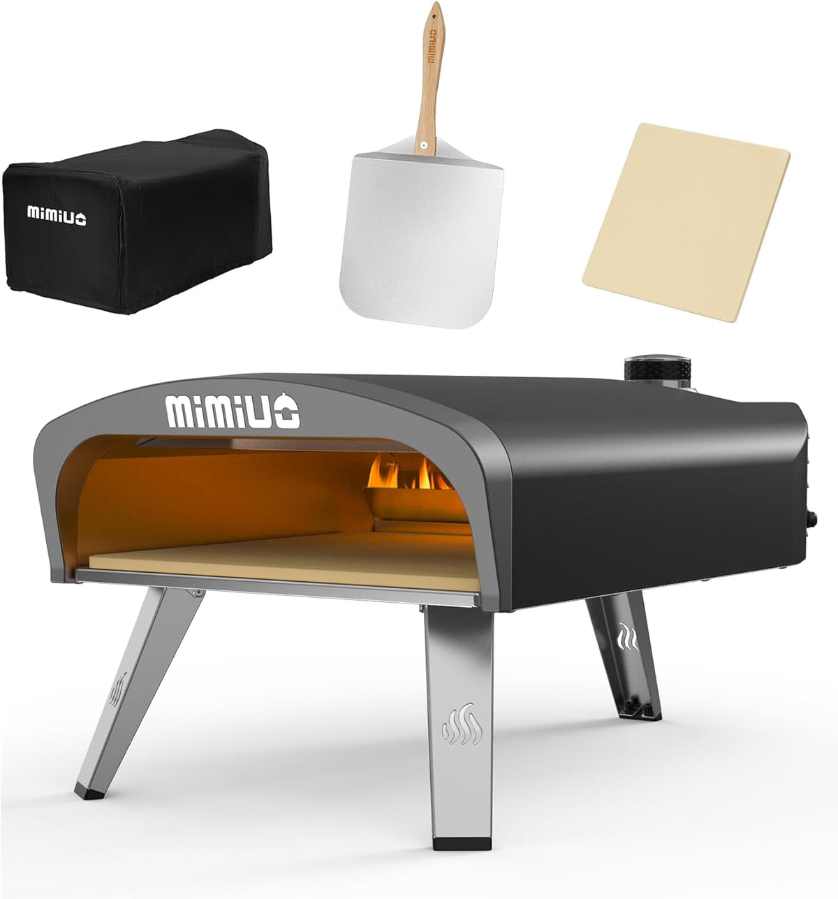 Horno de pizza de gas portátil Mimiuo con piedra para pizza y pala | Horno para pizza para balcón, terraza y jardín, calentamiento rápido y distribución uniforme del calor para resultados de pizza auténticos
