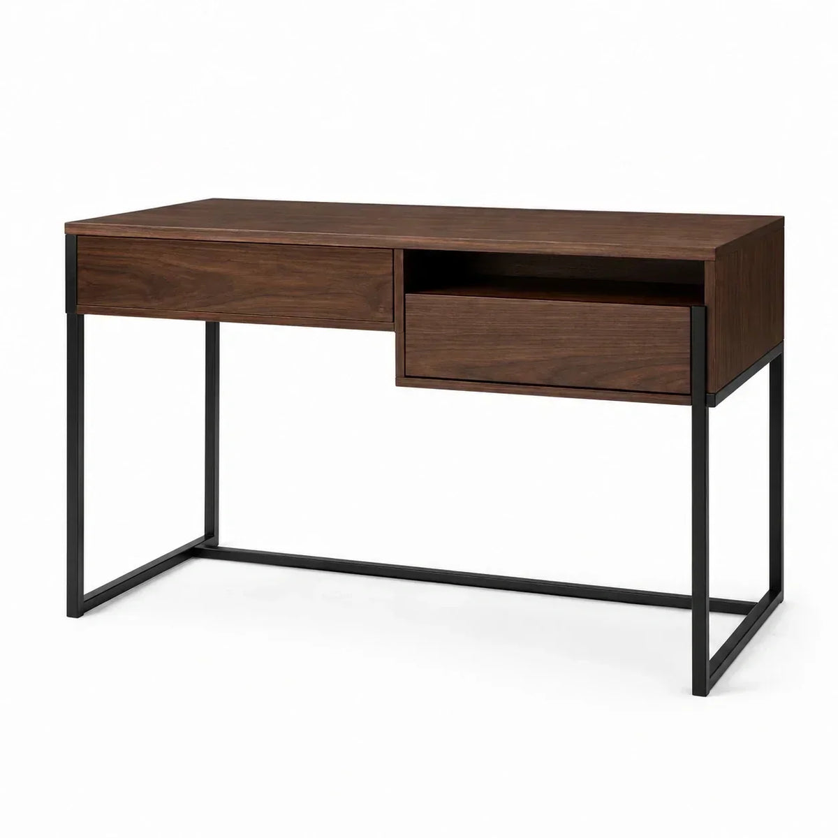Escritorio de madera de nogal y metal con cajón 120x60x75 cm marrón