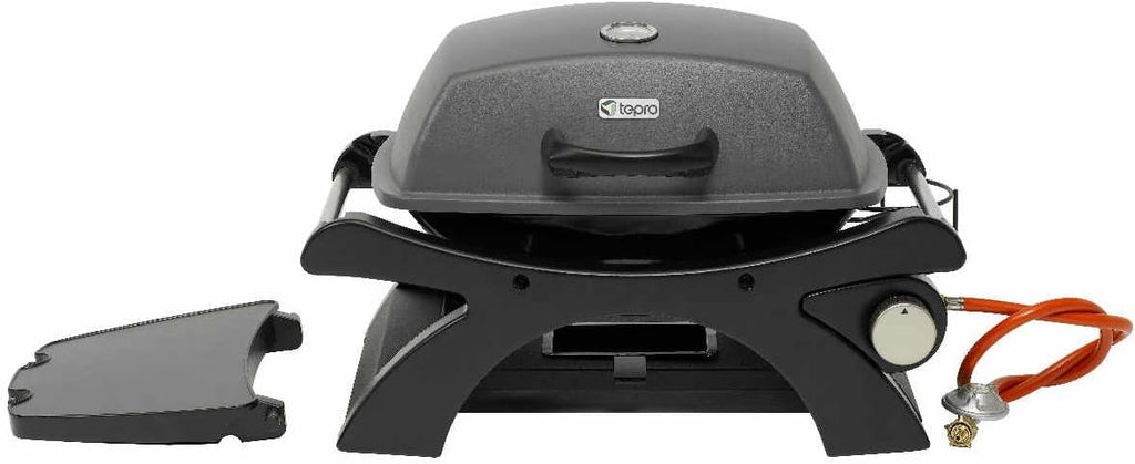 Barbacoa de gas de sobremesa tepro Abington (pequeña), 1 quemador con máx. 3,2 kW de potencia, encendido piezoeléctrico, termómetro, dimensiones aprox. 102 x 46,2 x 38 cm, antracita / negro