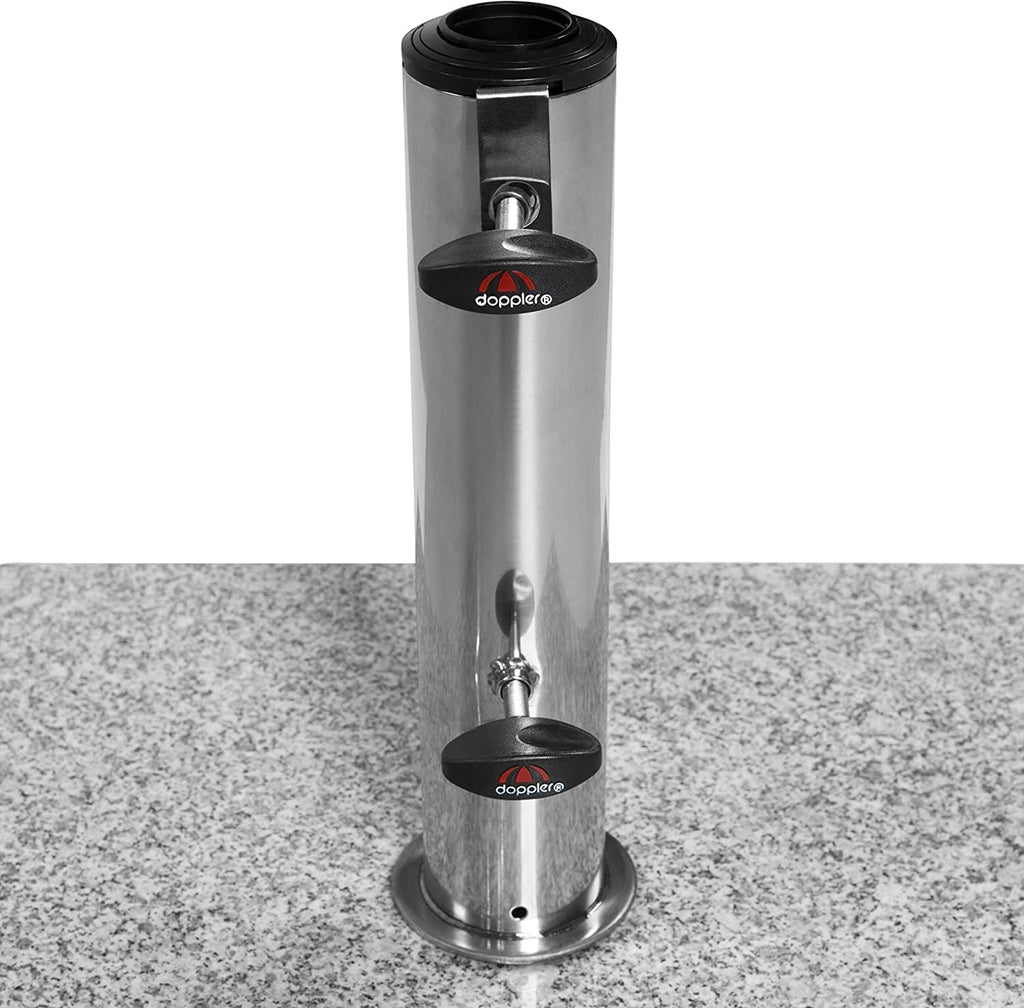 Base de granito con ruedas Doppler de 45 kg | Soporte para sombrillas con un diámetro máximo de 250 cm y un diámetro de mástil de 3,2 a 6,0 cm | Base para sombrilla con asa extensible