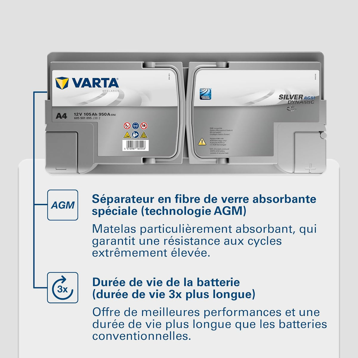 Batería de arranque XEV Varta Silver Dynamic AGM L6 A4 12V 105Ah / 950A 605901095
