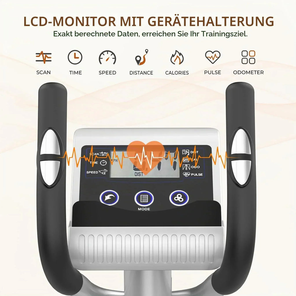 Crosstrainer magnético Dripex Leiser para el hogar con 16 niveles de resistencia, volante de inercia de 6 kg y medición de pulso LCD