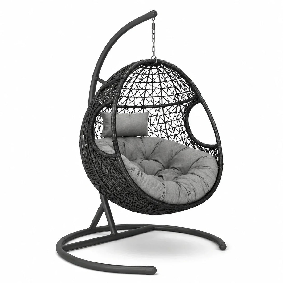 Sillón colgante de ratán con estructura de acero y cojines de poliéster gris Ø 100 cm