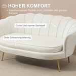 HOMCOM Sofa 2 Sitzer Couch mit Armlehne blütenblattförmiger Rückenlehne Dick Gepolstert Polstersofa Modern Doppelsofa mit Samtoptik, Metallbeine für Wohnzimmer, 130 x 77 x 77 cm, Cremeweiß
