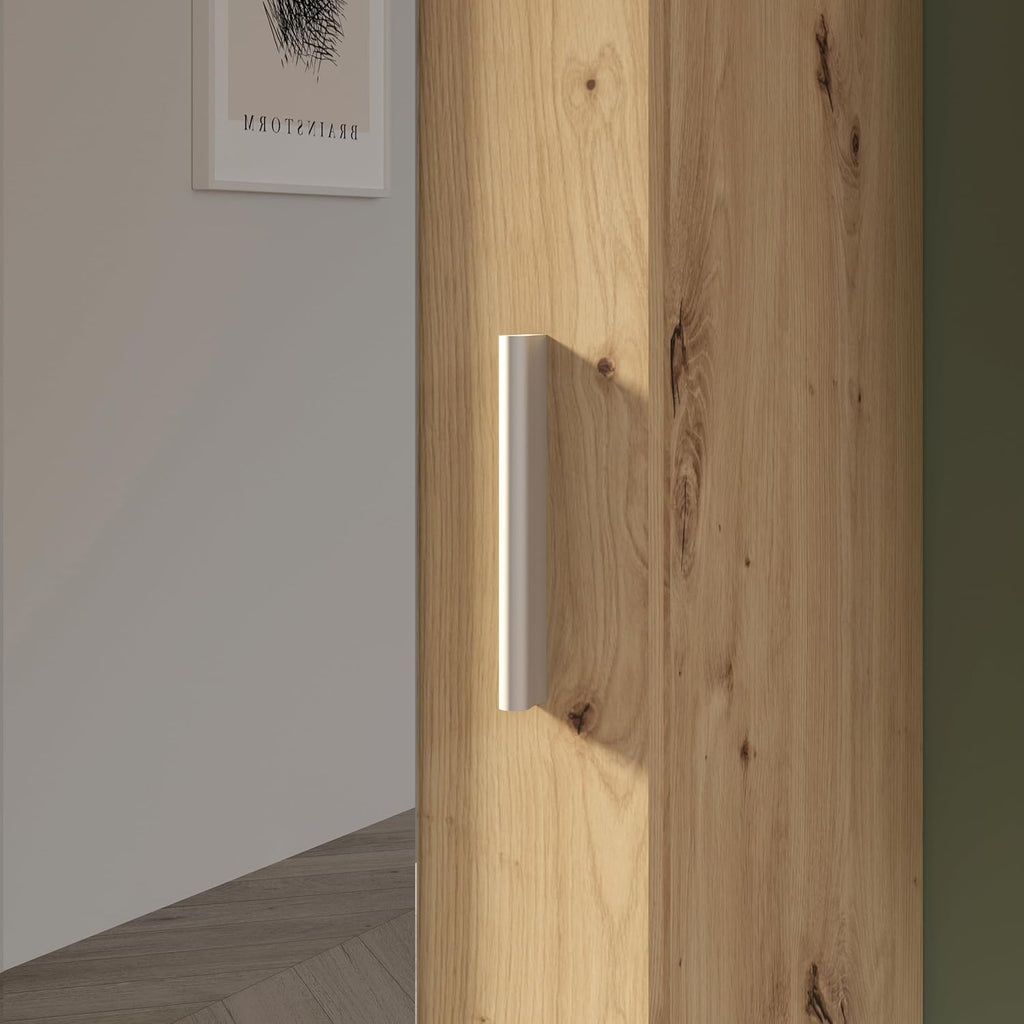 FORTE NET106 Armario 50, zapatero, armario ropero, trastero, armario de puertas batientes, 1 puerta con estantes, espejo, acabado de madera: roble artesano, 50 cm de ancho x 180 cm de alto x 35 cm de fondo