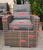 Ragnarök-Möbeldesign hohe Dining Lounge - DEUTSCHE Hersteller - 8 Jahre GARANTIE - EIGENE Produktion - PolyRattan Gartenmöbel Essgruppe Sessel Naturfarben Rundrattan Grau