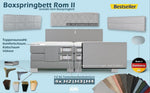 Cama boxspring Rom II 120x200 cm con ajuste eléctrico mediante motor, incluye colchón de muelles ensacados y topper. Grado de firmeza H2 / H3 / H4. Cabecero y piecero ajustables.